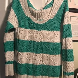 Cream and Green stripped cable knit sweater